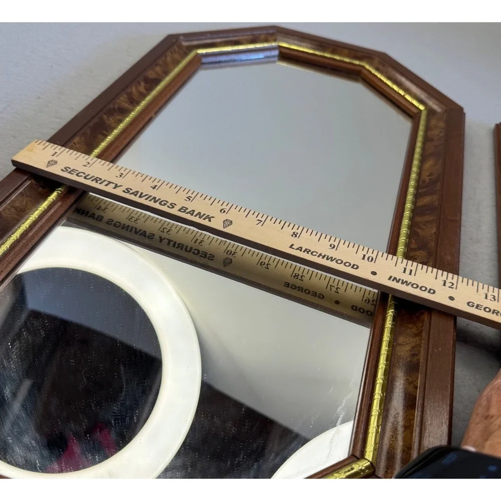 Vintage Wood Grain Gold Trim Picture Frame Wall Art Brown 13.5x16.5